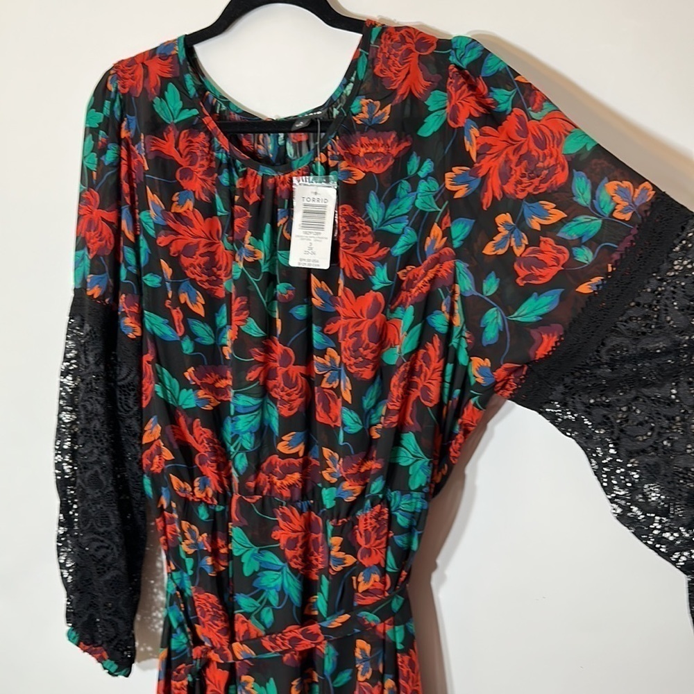 Torrid 3 MAXI PEASANT DRESS - CHIFFON FLORAL BLACK - Picture 8 of 11
